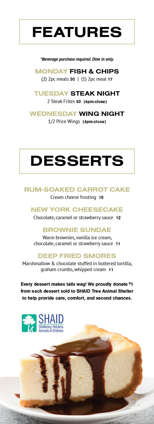 Desserts & Features